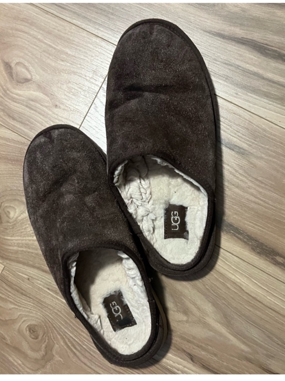 UGG Men’s Dark Brown Suede Shearling-Lined Slip-Ons